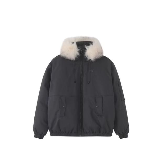 Furry Trim Hooded Padded Zip-Up Jacket