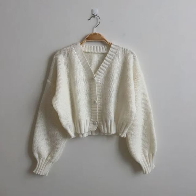 V-Neck Solid Cropped Cardigan