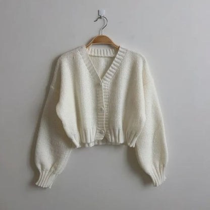 V-Neck Solid Cropped Cardigan
