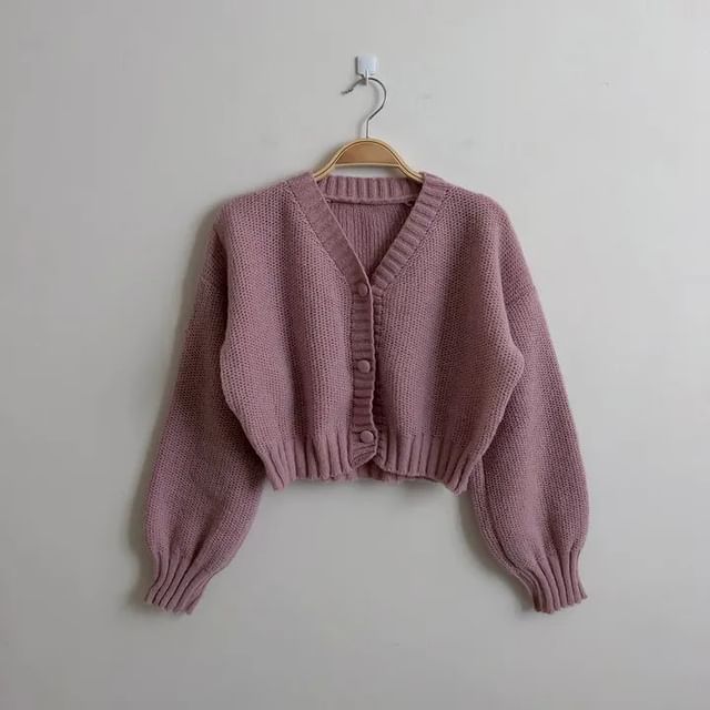 V-Neck Solid Cropped Cardigan