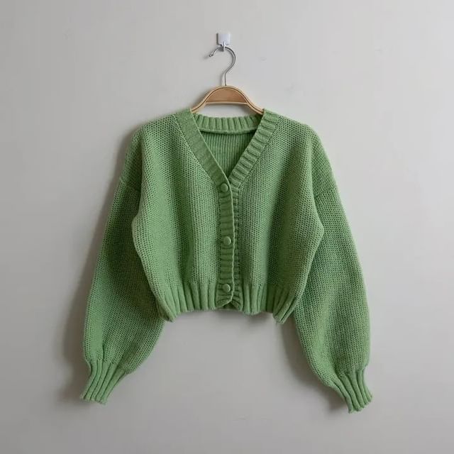 V-Neck Solid Cropped Cardigan