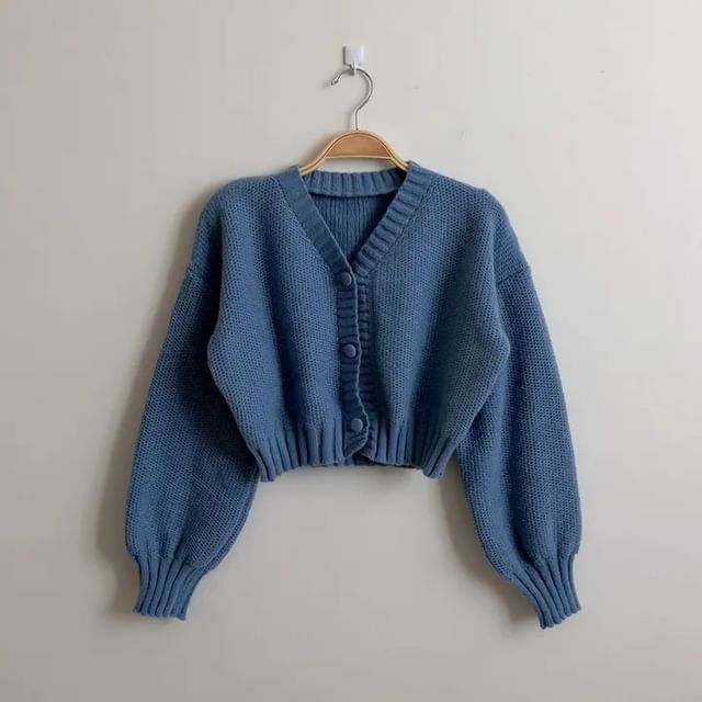 V-Neck Solid Cropped Cardigan