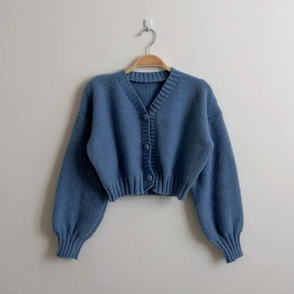 V-Neck Solid Cropped Cardigan