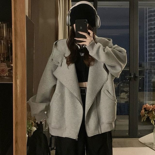 Zip-Up Hoodie with Panel Design in Solid Color Style