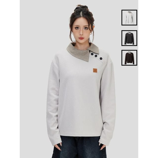 Unisex Long-Sleeved Tee with Asymmetric Collar
