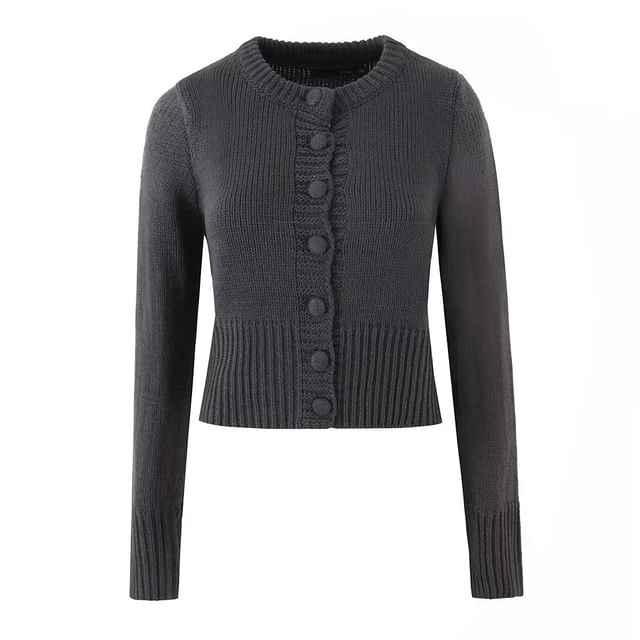 Long Sleeve Crew Neck Solid Cardigan