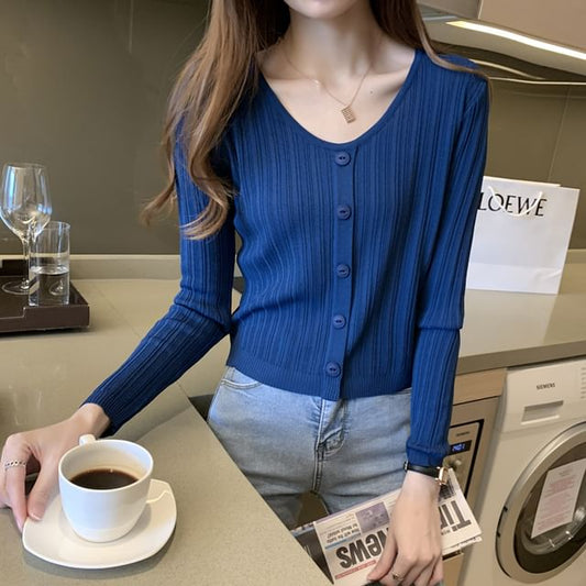 Button-Front Long-Sleeved Solid Knit Shirt