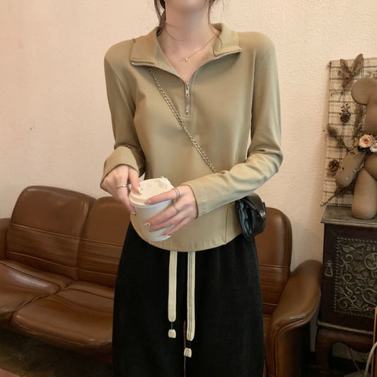 Half-Zip Long-Sleeved Solid Shirt
