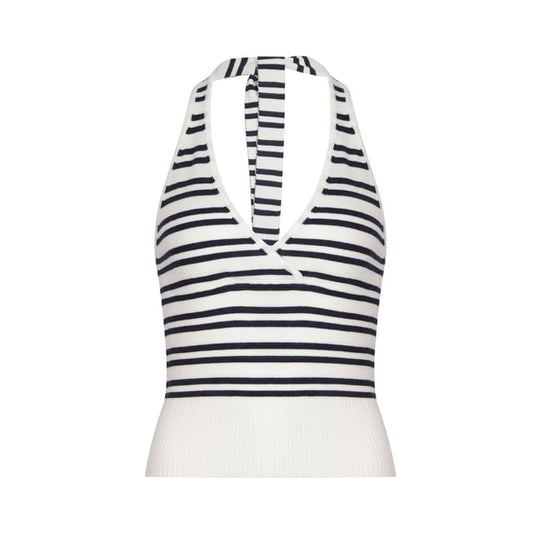 Striped Halter-Neck Knit Top with Sleeveless Design