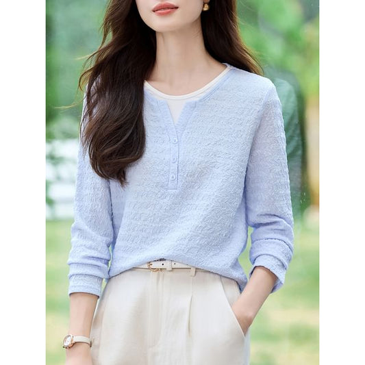 Mock Two-Piece Top with Two-Tone Design and Long Sleeves