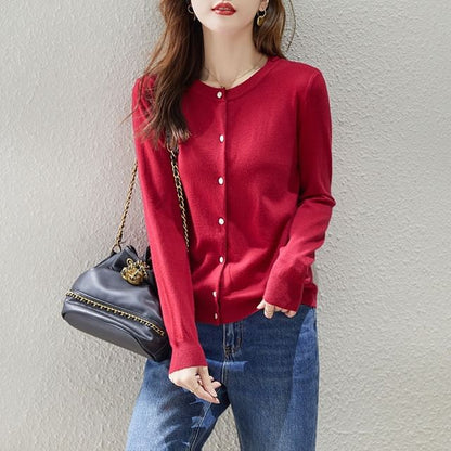 Round Neck Solid Button-Up Cardigan