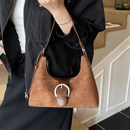 Buckled Faux Suede Shoulder Bag