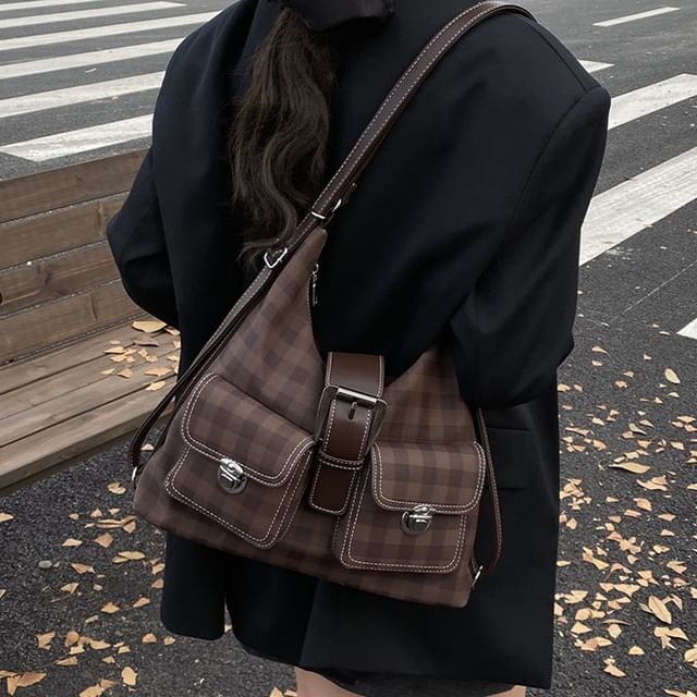 Plaid Buckled Multiway Shoulder Bag