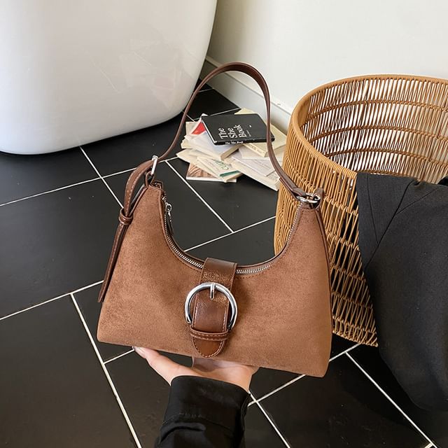 Buckled Faux Suede Shoulder Bag