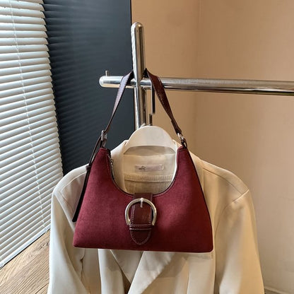 Buckled Faux Suede Shoulder Bag