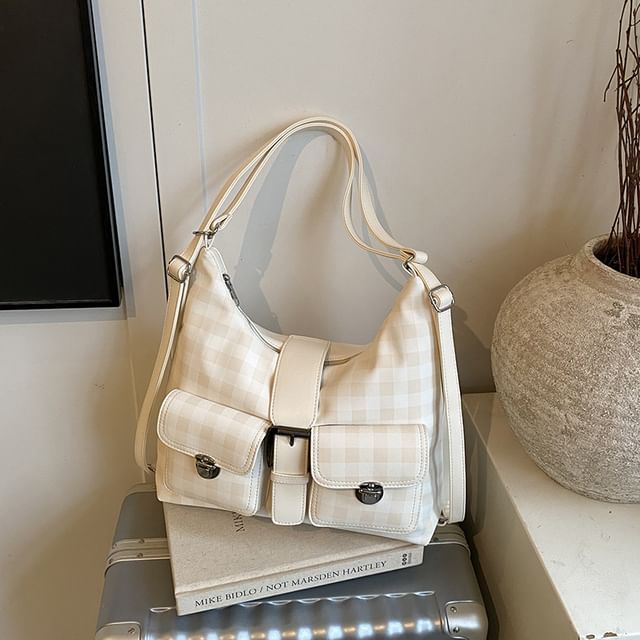 Plaid Buckled Multiway Shoulder Bag