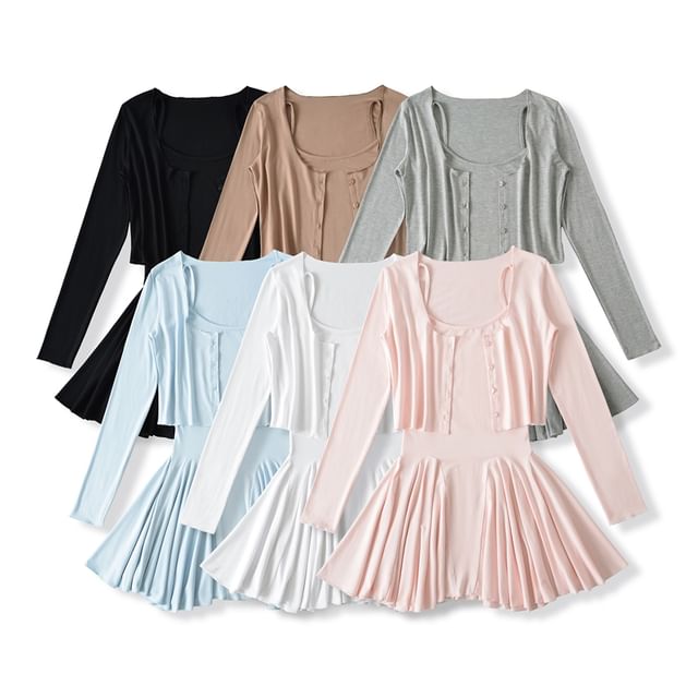 Spaghetti Strap Scoop Neck Mini A-Line Dress & Cardigan Set