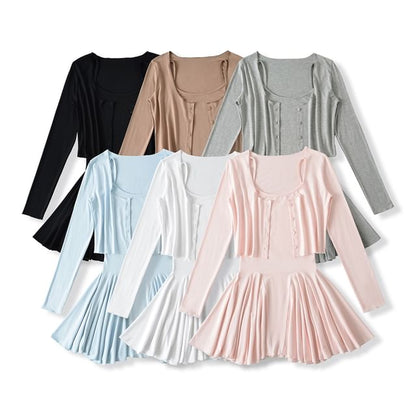 Spaghetti Strap Scoop Neck Mini A-Line Dress & Cardigan Set