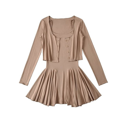 Spaghetti Strap Scoop Neck Mini A-Line Dress & Cardigan Set
