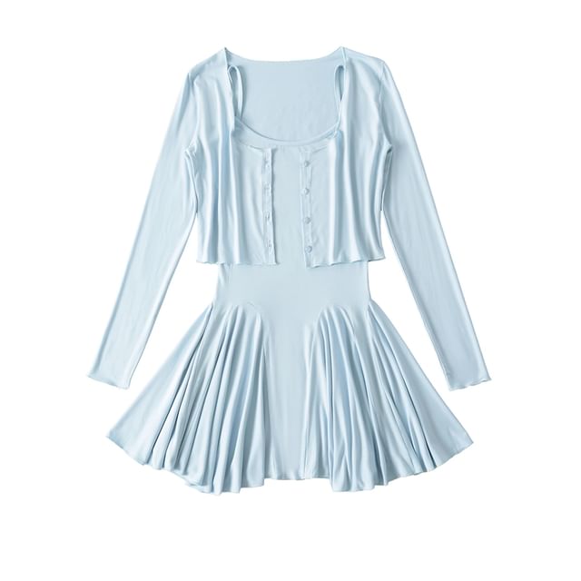Spaghetti Strap Scoop Neck Mini A-Line Dress & Cardigan Set