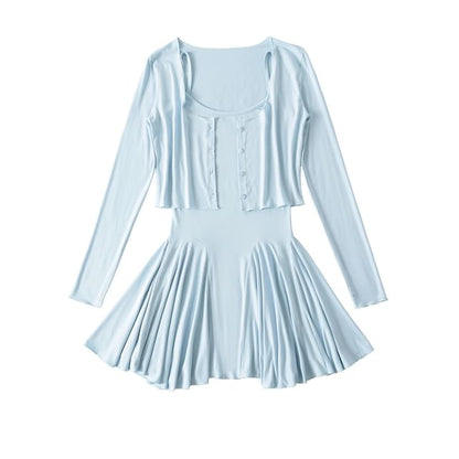 Spaghetti Strap Scoop Neck Mini A-Line Dress & Cardigan Set