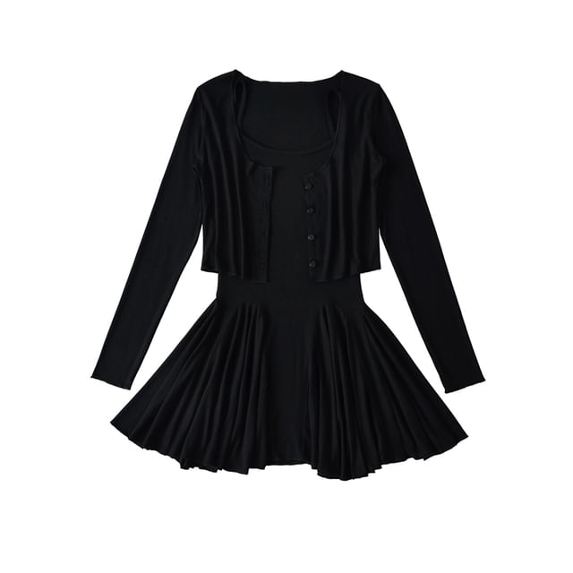Spaghetti Strap Scoop Neck Mini A-Line Dress & Cardigan Set