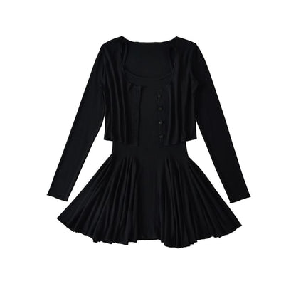 Spaghetti Strap Scoop Neck Mini A-Line Dress & Cardigan Set