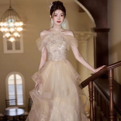 Sequin Evening Off-Shoulder Bead Gown A-Line