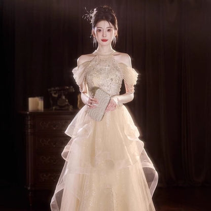 Sequin Evening Off-Shoulder Bead Gown A-Line