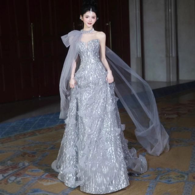 Gown Evening A-Line Strapless Sequin