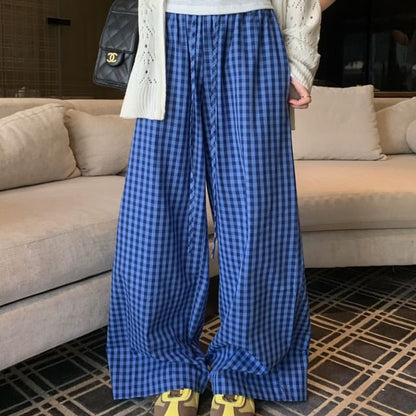 Zip Pointelle Cardigan with Henley Slim Tank and Plaid Wide-Leg Pants