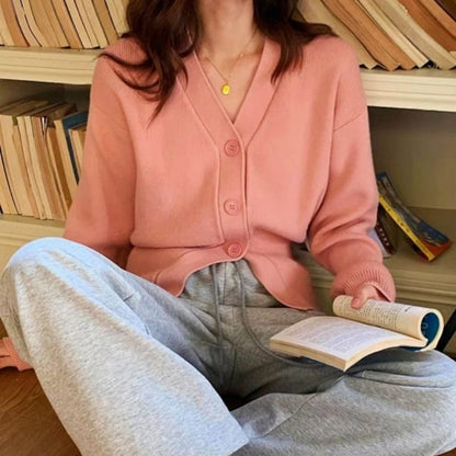 V-Neck Solid Cardigan