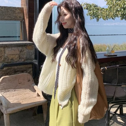 V-Neck Solid Pointelle Cardigan