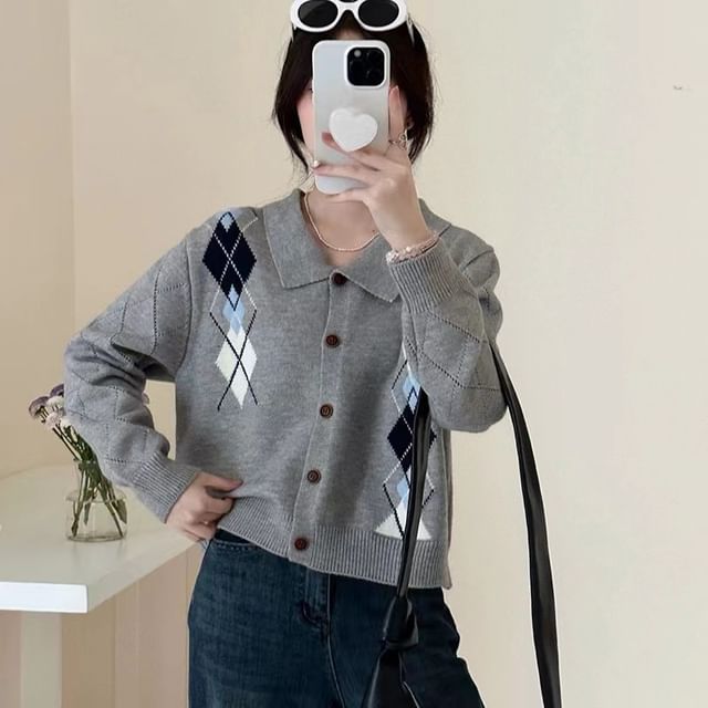 Argyle Collared Cardigan