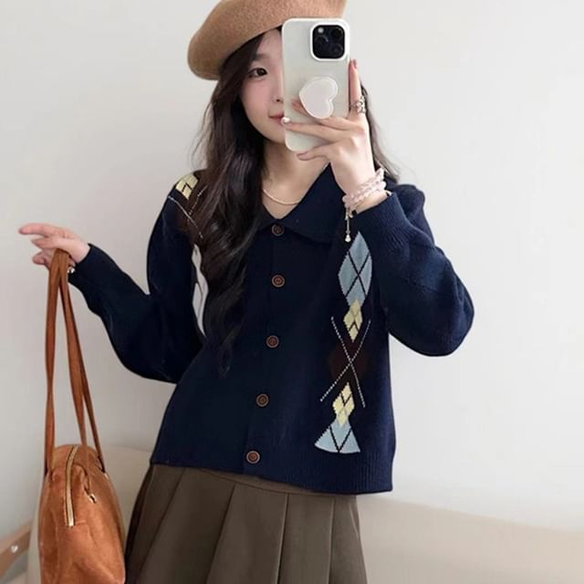 Argyle Collared Cardigan