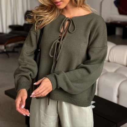 Crew Neck Tie Front Cardigan