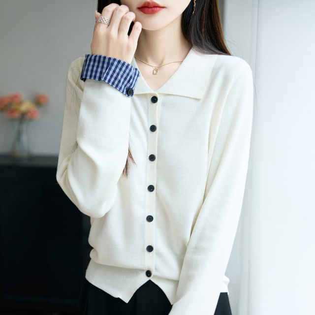 Collared Button-Front Solid Cardigan