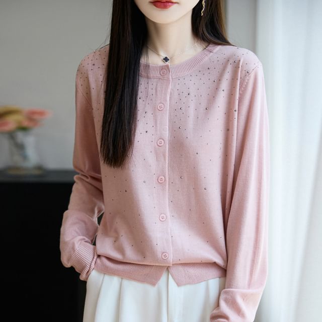 Rhinestone Button-Front Cardigan