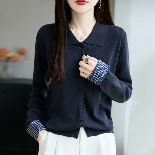 Collared Button-Front Solid Cardigan