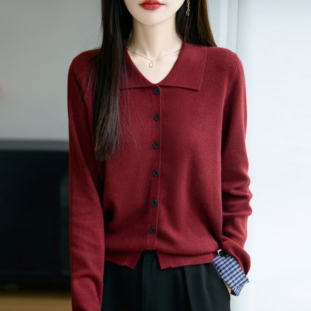Collared Button-Front Solid Cardigan