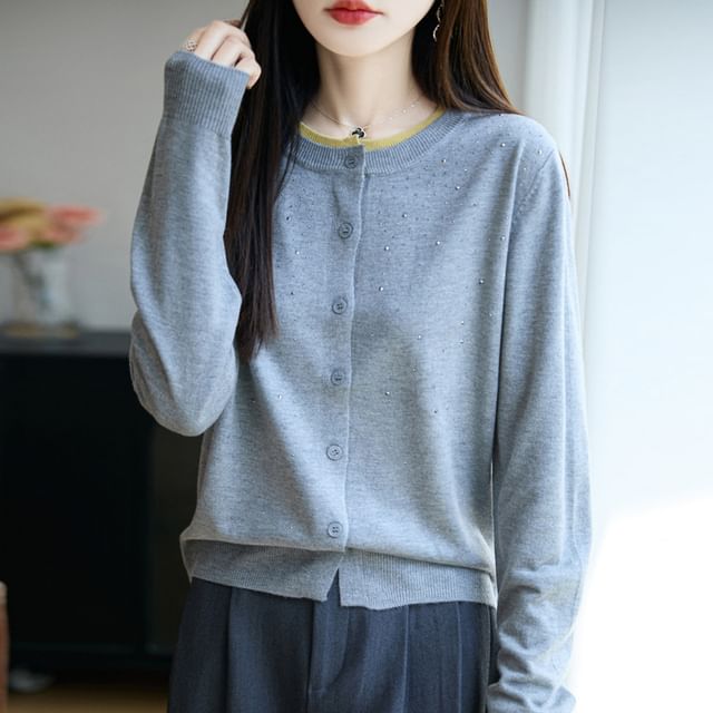 Rhinestone Button-Front Cardigan