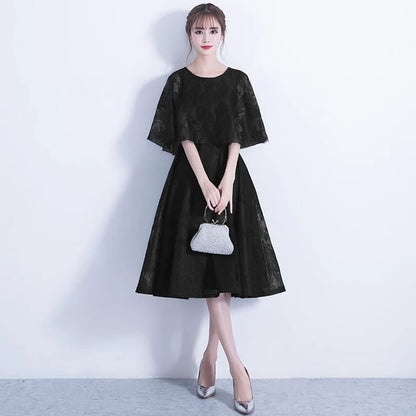 Cape Round Neck Lace Panel A-Line Cocktail Dress