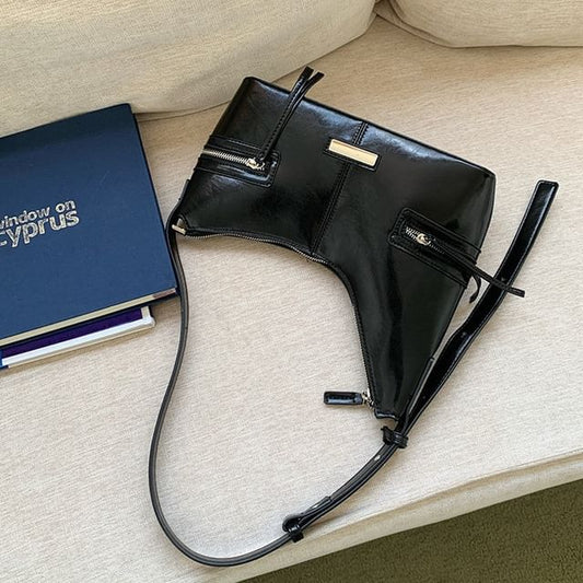 Plain Faux Leather Shoulder Bag