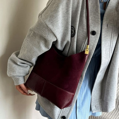 Panel Faux Suede Shoulder Bag With Pouch