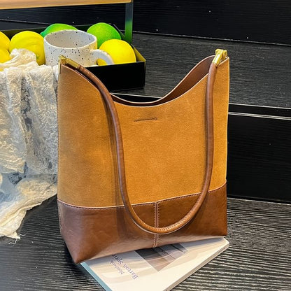 Panel Faux Suede Shoulder Bag With Pouch