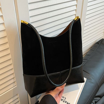 Panel Faux Suede Shoulder Bag With Pouch