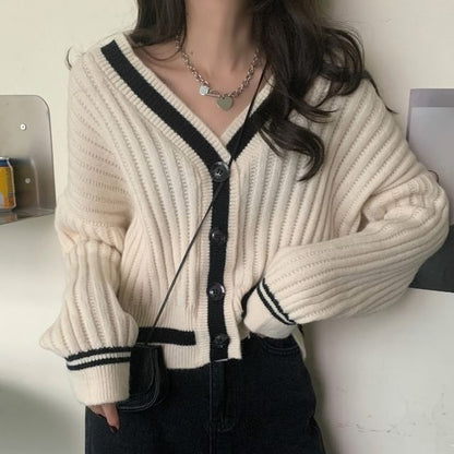 Two-Tone V-Neck Cardigan