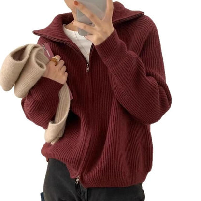 Zip-Up Plain Cardigan