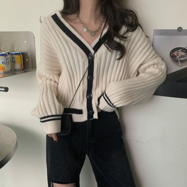 Two-Tone V-Neck Cardigan