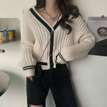 Two-Tone V-Neck Cardigan